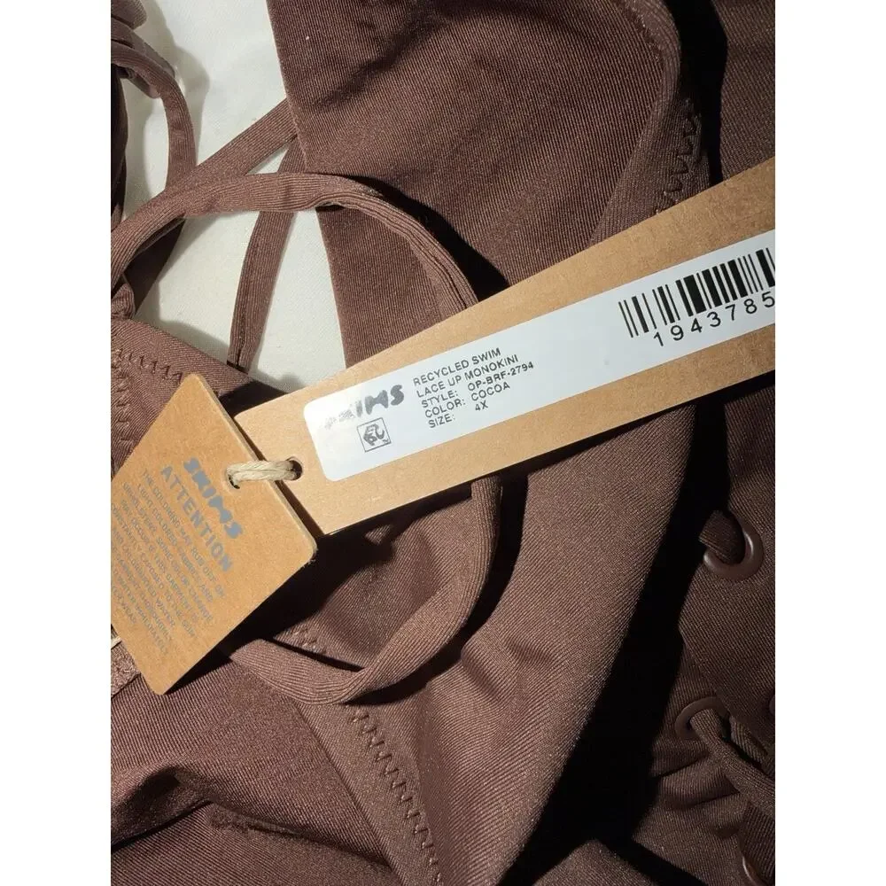 SKIMS Recycled Swim Lace Up Monokini Cocoa Brown Size 4X NWT One Piece
